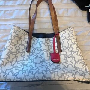 Tous Cream and Brown Tote Bag with Red Tag